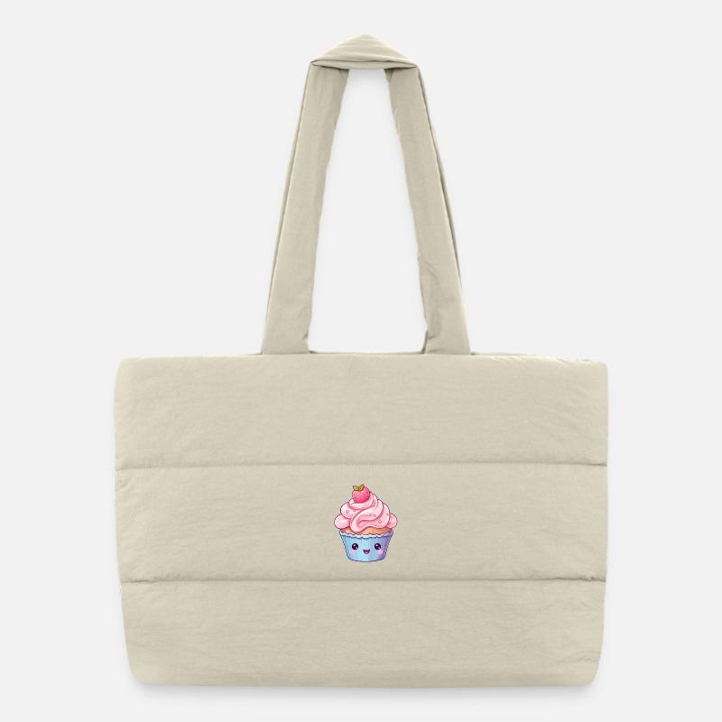 Kawaii Erdbeer Cupcake Design Puffer-Einkaufstasche
