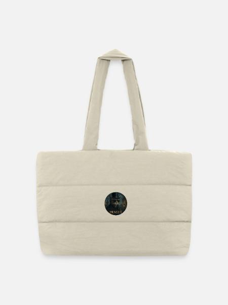 Katzengentleman vor der Prager Altstadt - Gesteppte Shopping Bag - Naturweiß