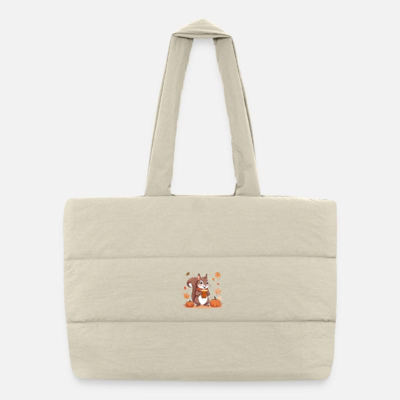 Écureuil mignon avec latte à la citrouille et aux épices d’automne Sac shopping matelassé