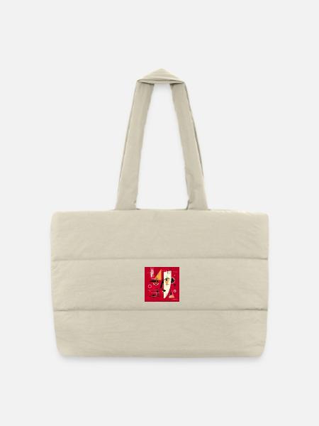 Contemporary Abstract Face in Red - Puffer Shopping Bag - natural