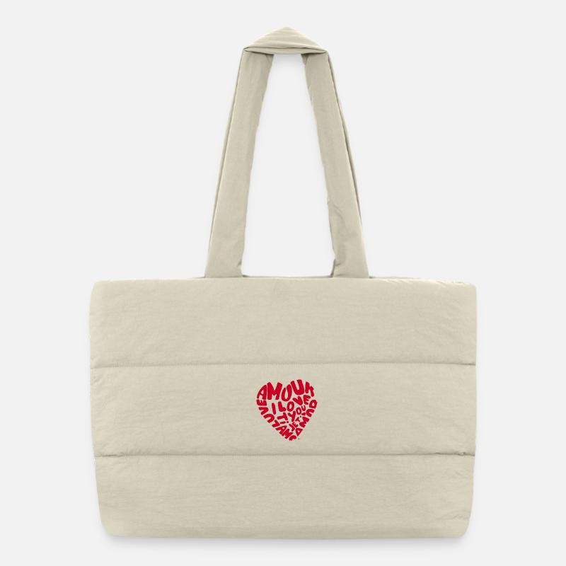 Multilingual heart Puffer Shopping Bag