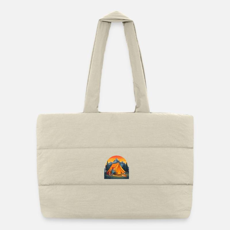 Camping with Cat Puffer Shopping Bag