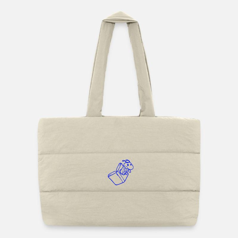 bookworm caterpillar nerd book hole geek worm read Puffer Shopping Bag