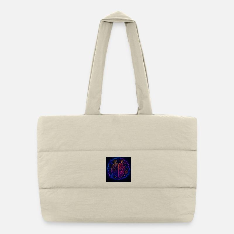 Conception créative de néons pour le cœur et le cerveau - Sac shopping matelassé - blanc naturel