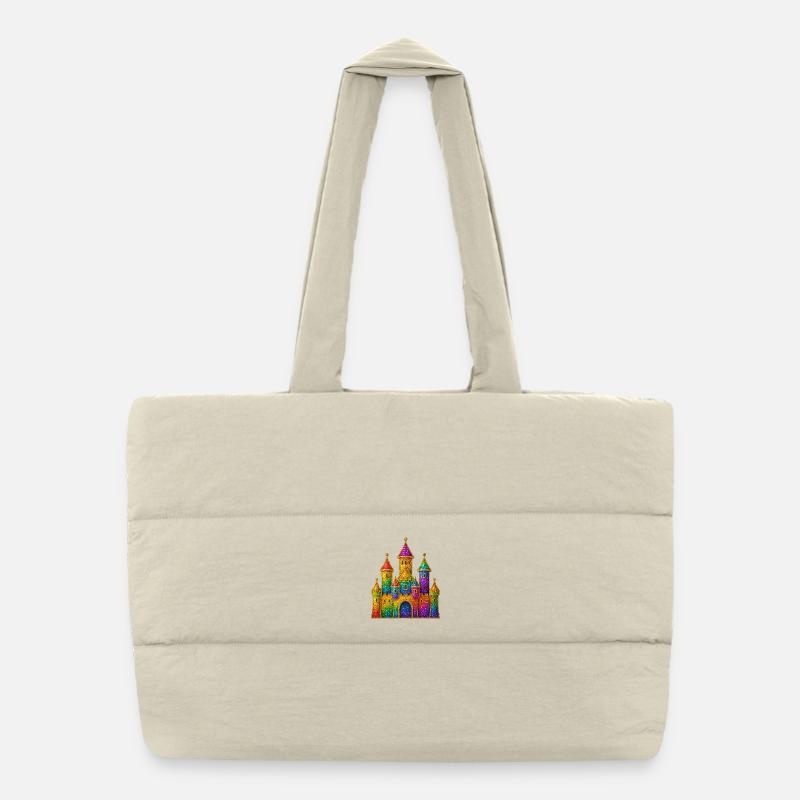 Rainbow Glitter Castle Design Puffer Shopping Bag