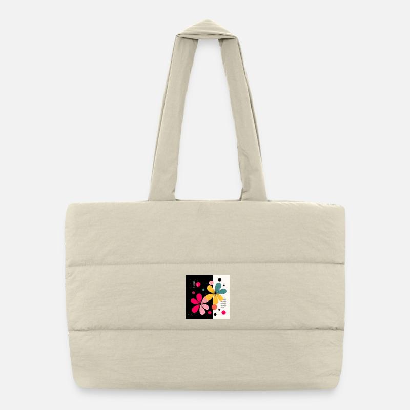 Abstract flowers in modern contrast Puffer Shopping Bag