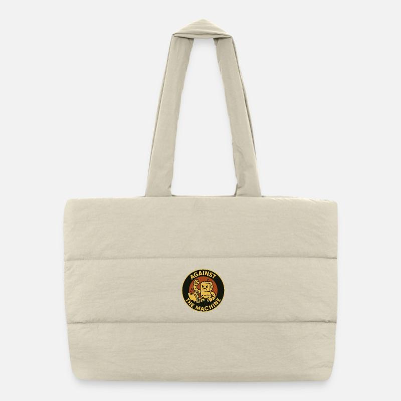 Retro Robot Resistance Against the Machine Puffer Shopping Bag