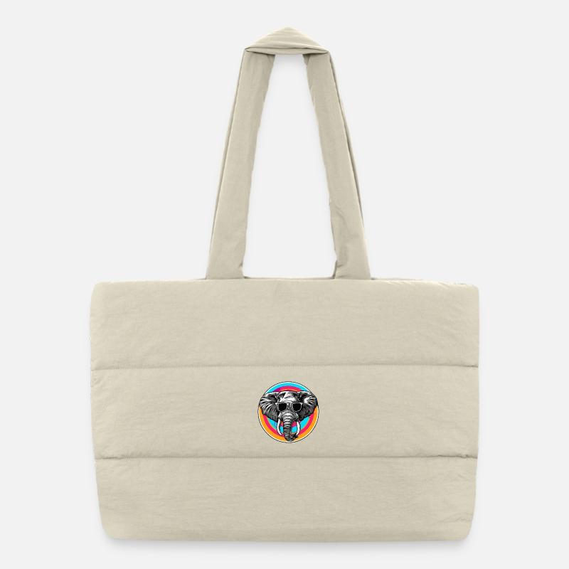  Elefant mit Sonnenbrille Puffer-Einkaufstasche