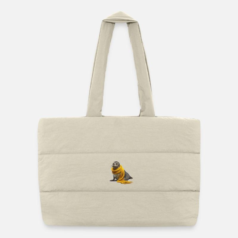 Phoque mignon avec écharpe jaune Sac shopping matelassé