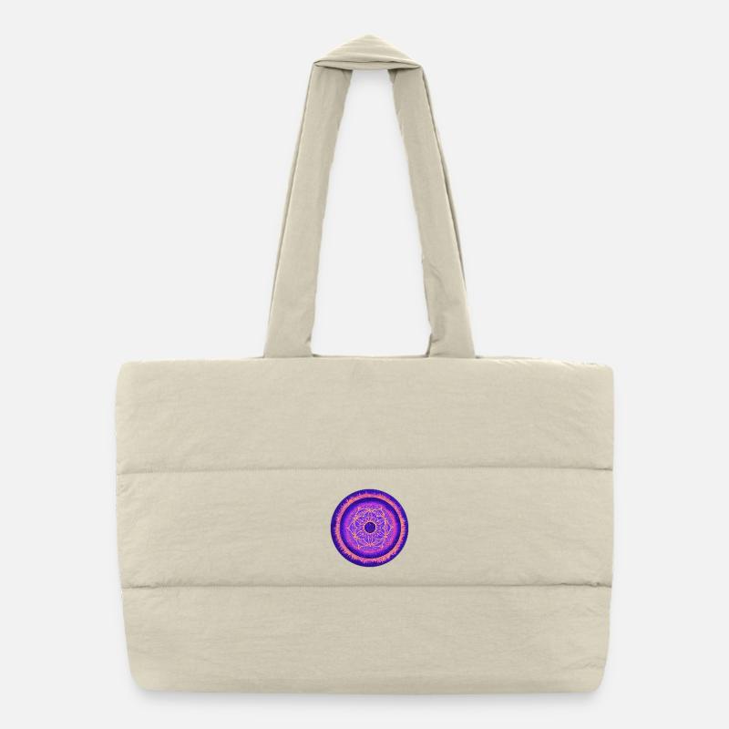 Mandala design in violet, blue and orange Puffer Shopping Bag