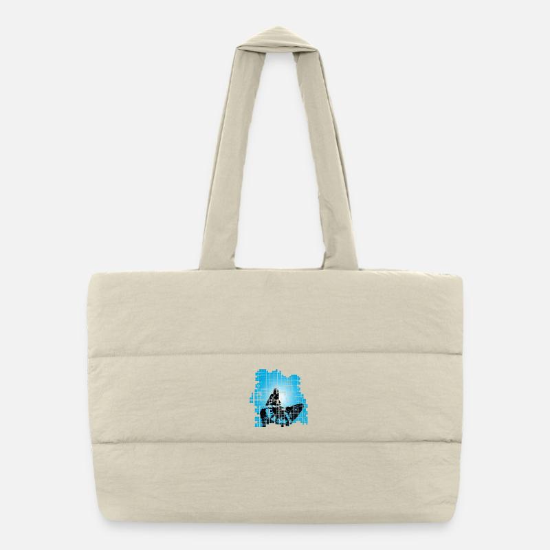 Cat in Pixel Grid Blue Puffer Shopping Bag