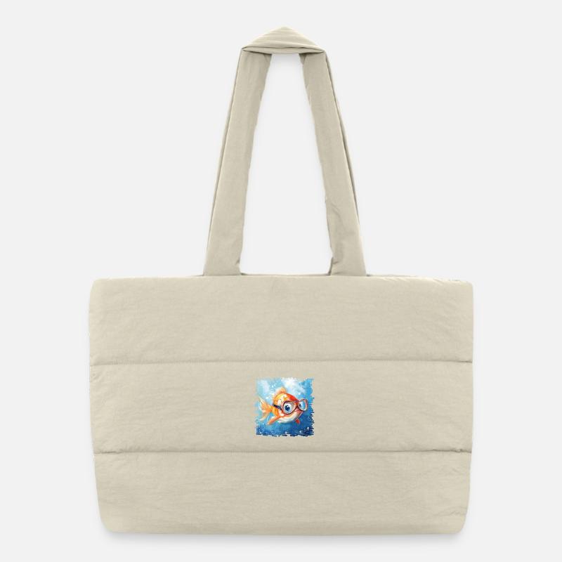 Goldfish with diving goggles Puffer Shopping Bag