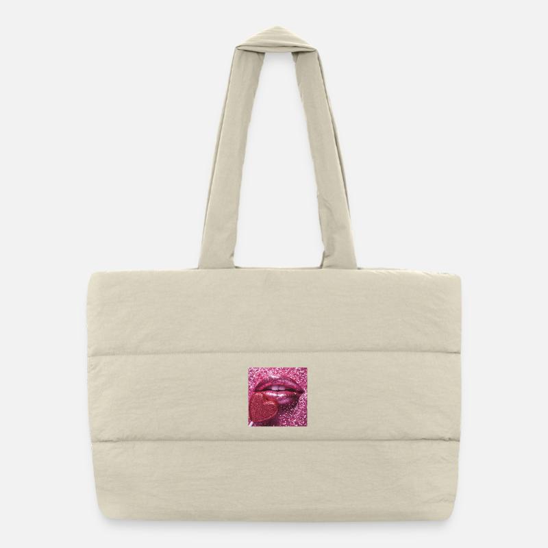 Pink glitter lips and sugar heart Puffer Shopping Bag