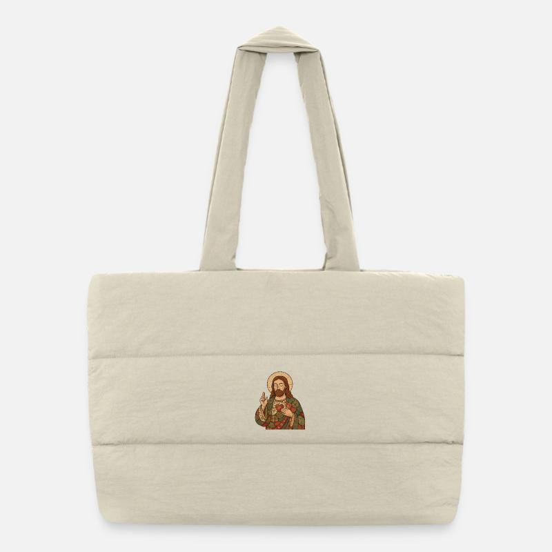 Christmas Patchwork Jesus Puffer Shopping Bag