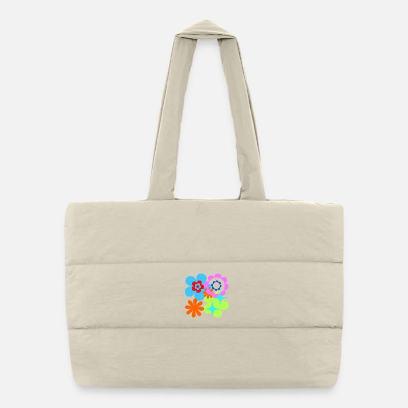 Fleurs Colorées Et Étoiles Flore Psychédélique Sac shopping matelassé