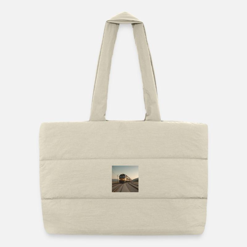 Train at dusk on the tracks - Puffer Shopping Bag - natural
