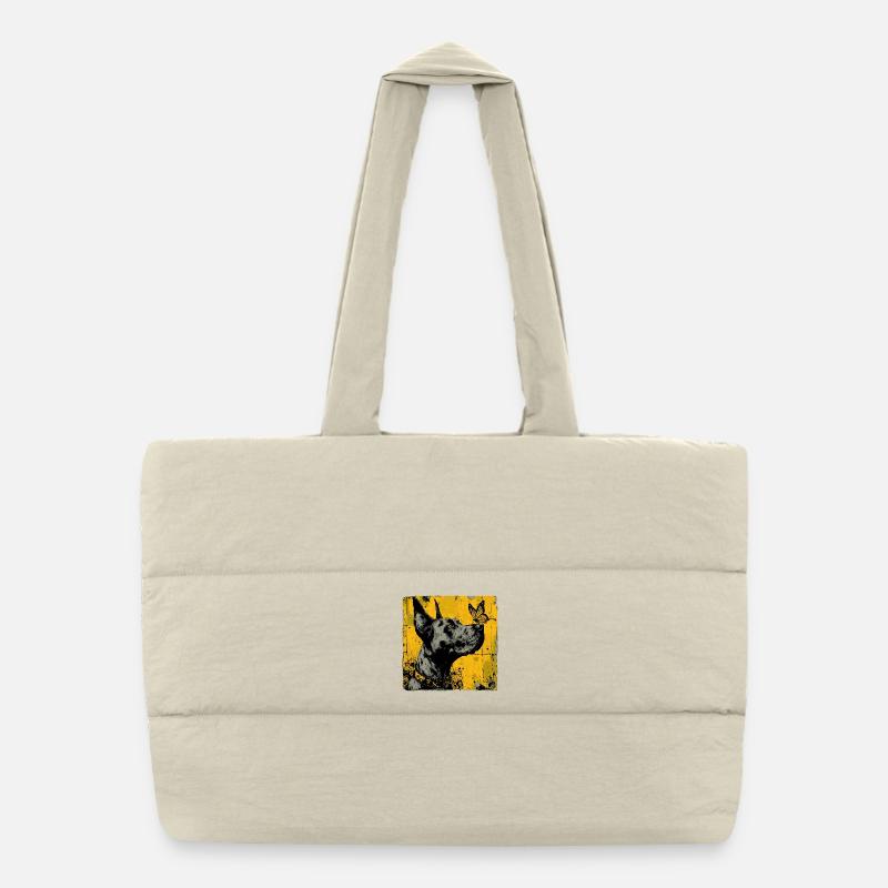 Funny Great Dane and Butterfly Puffer Shopping Bag