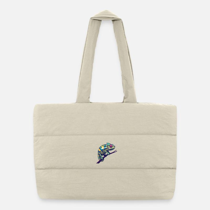 Pop Art Caméléon – Motif animal coloré Sac shopping matelassé