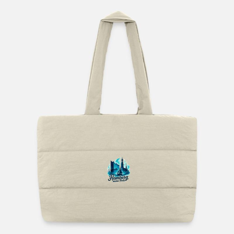 Hamburg Perle Stadt Silhouette Geschenk - Puffer-Einkaufstasche - Naturweiß