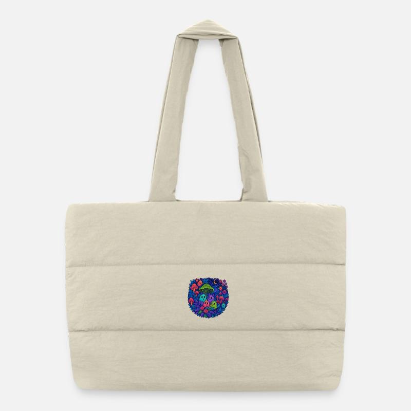 Amis monstres néons dans la forêt de champignons Sac shopping matelassé