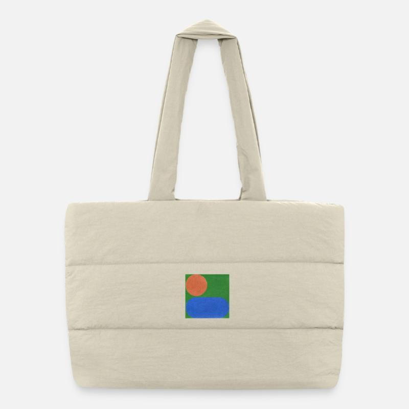 Orange Circle and Blue Rectangle - Puffer Shopping Bag - natural