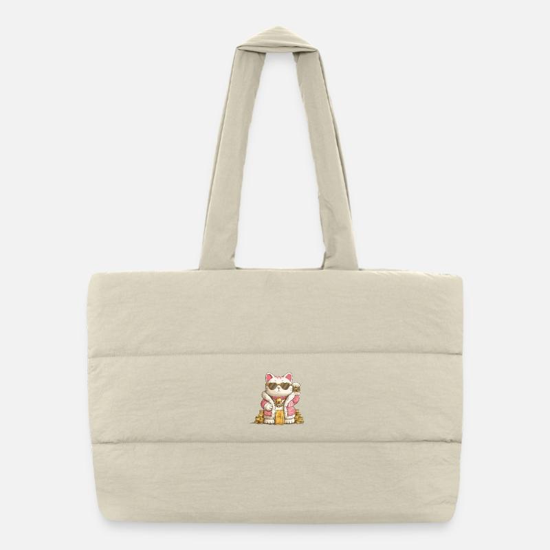 Golden Maneki Neko Puffer Shopping Bag