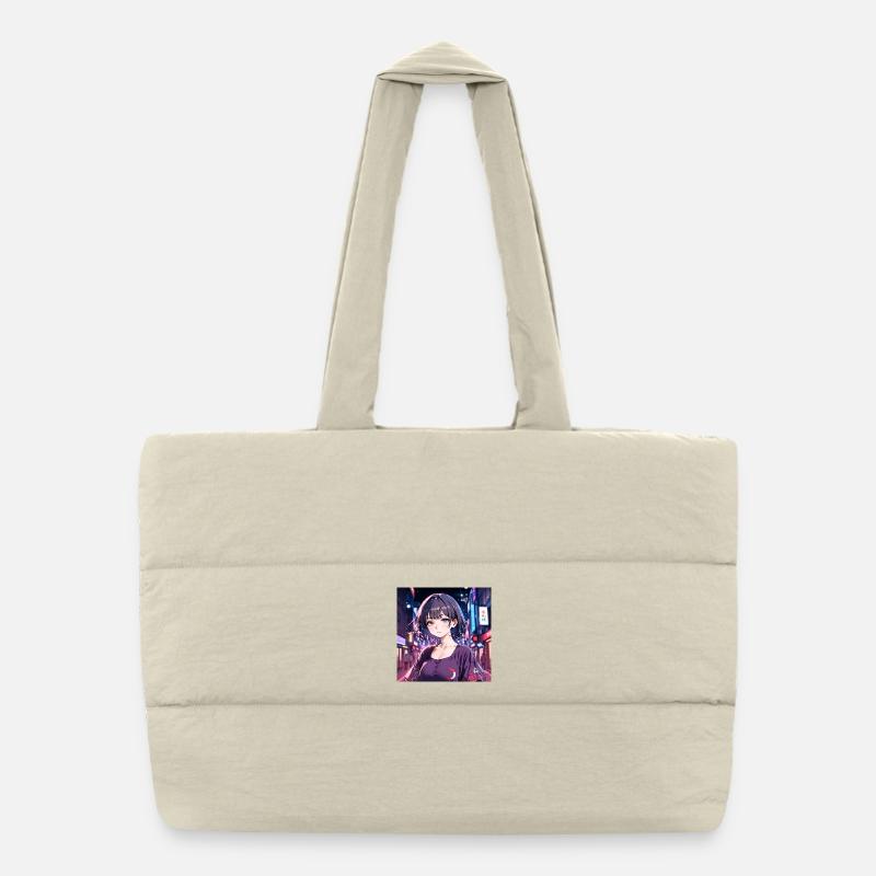 Néon Anime Fille Tokyo Nuits Rose Violet Vaporwave Sac shopping matelassé