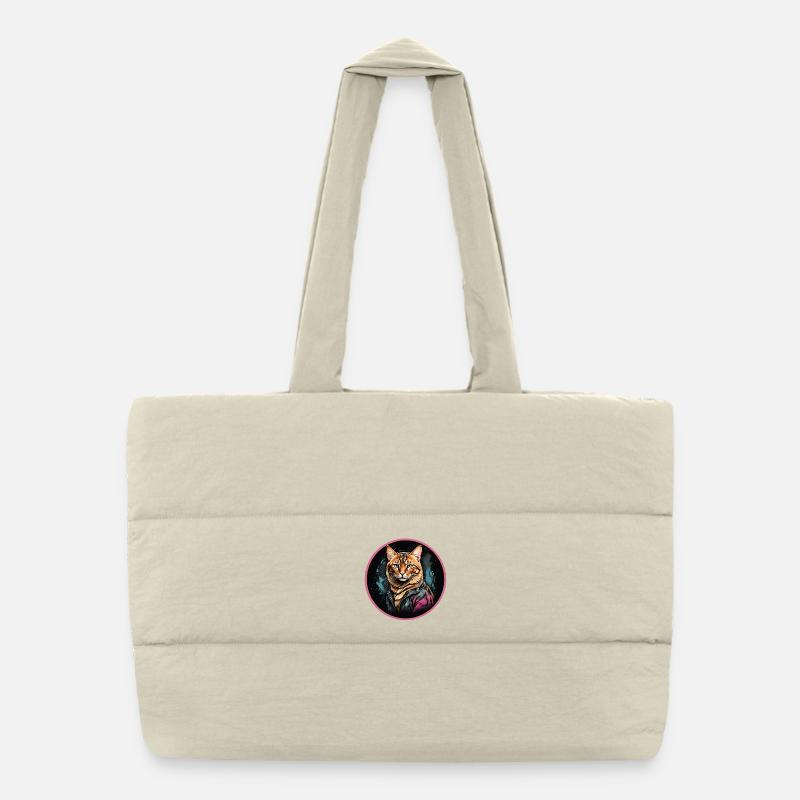 Bengal cat in neon leather jacket Puffer Shopping Bag