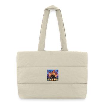 Lion Warrior with Armor and Cape - Puffer Shopping Bag - natural - Front