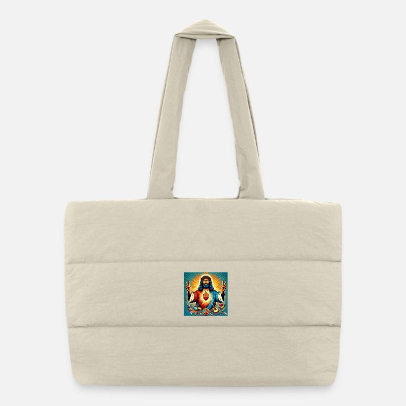 Psychedelic Peace - Jesus, burning heart Puffer Shopping Bag