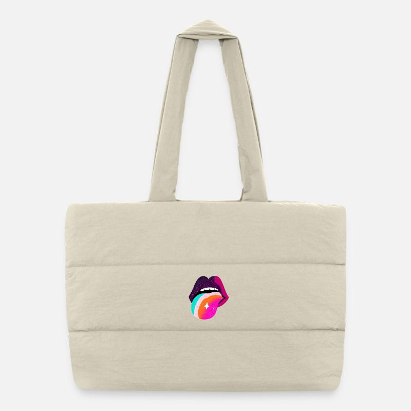 Prismatic Rainbow Tongue Lips Puffer Shopping Bag