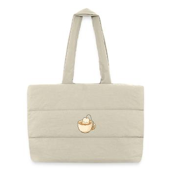 Sachet de thé kawaii dans une tasse chaude - Sac shopping matelassé - blanc naturel - Devant