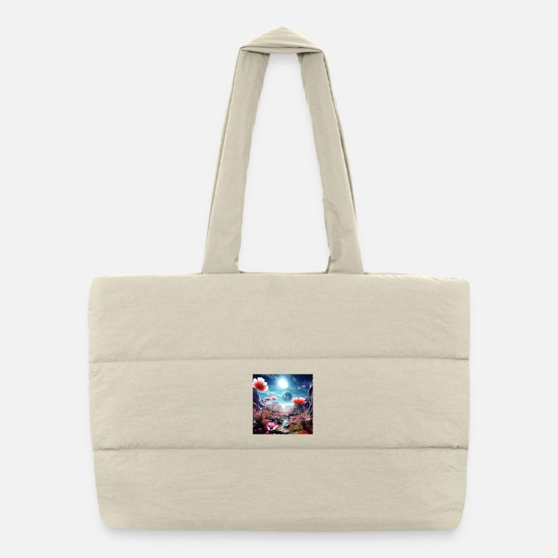 Monde lointain de fleurs dans le ciel étoilé Sac shopping matelassé