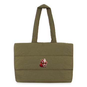 Père Noël avec sac cadeau - Sac shopping matelassé - safari green - Devant