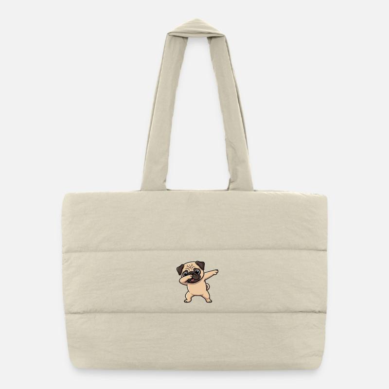 Cute Pug Cartoon Dabbing Dog Kids Puffer Shopping Bag