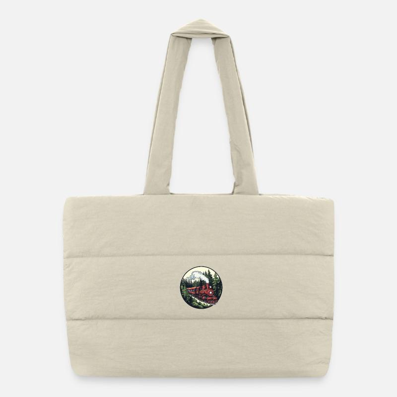 Dampflok im Wald Puffer-Einkaufstasche