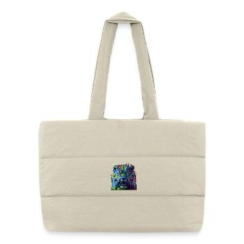 Léopard Techno Neon – Art Glitchcore - Sac shopping matelassé - blanc naturel - Devant