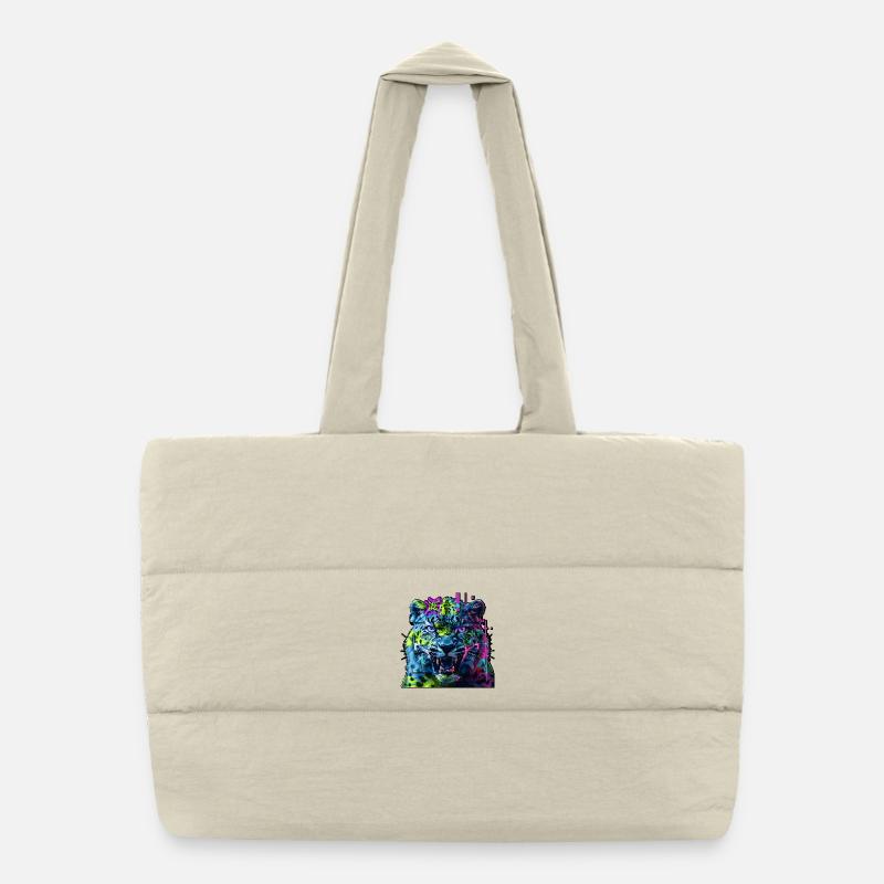 Léopard Techno Neon – Art Glitchcore Sac shopping matelassé