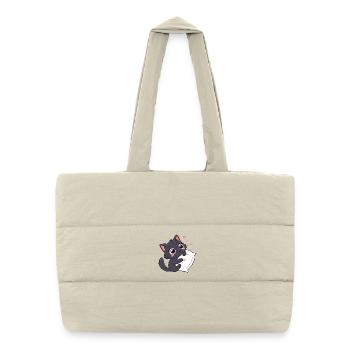 Cuddly Black Kitten on Pillow - Puffer Shopping Bag - natural - Front