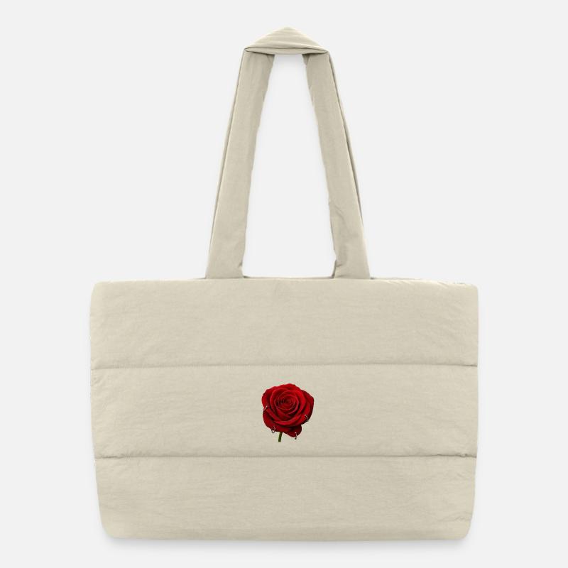 Rote Rose mit Piercings Puffer-Einkaufstasche