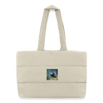 Merle noir sous la pluie Grive noire sous la pluie printanière - Sac shopping matelassé - blanc naturel - Devant