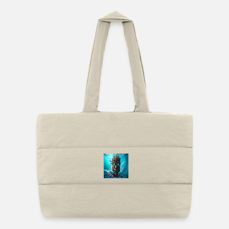 Underwater Tiki Mask Puffer Shopping Bag