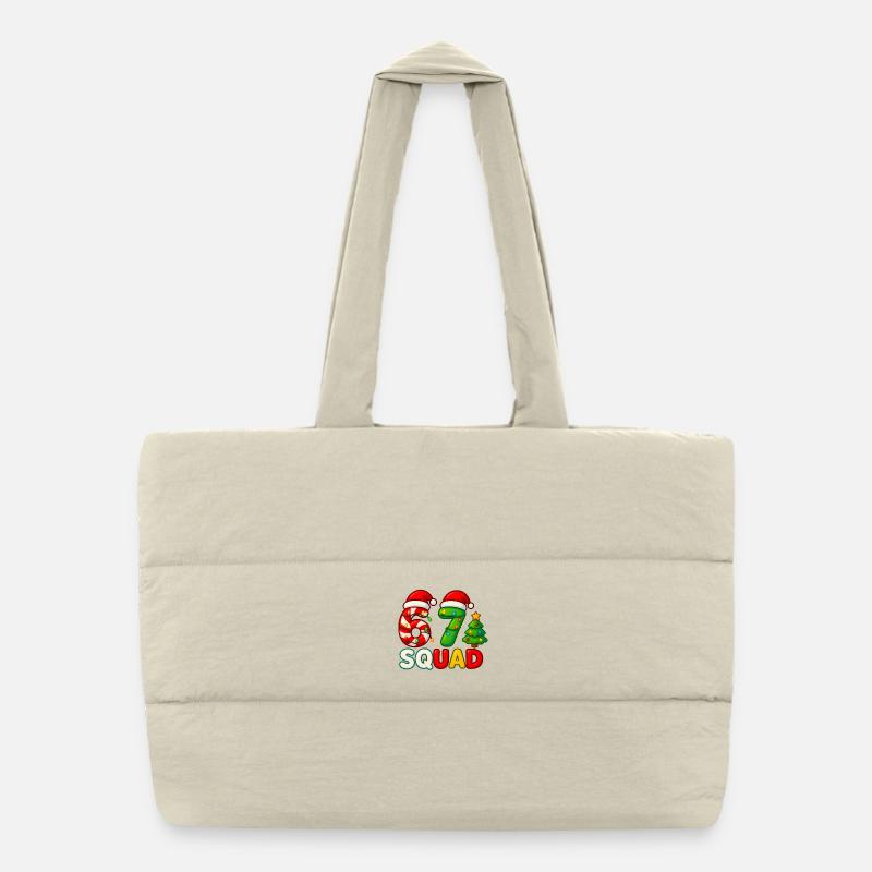 Funny 67 Six Seven Squad Meme Noël - Sac shopping matelassé - blanc naturel