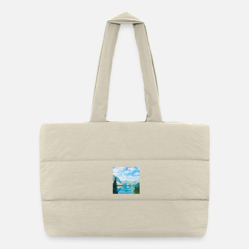 Sky blue mountain lake reflection - Puffer Shopping Bag - natural