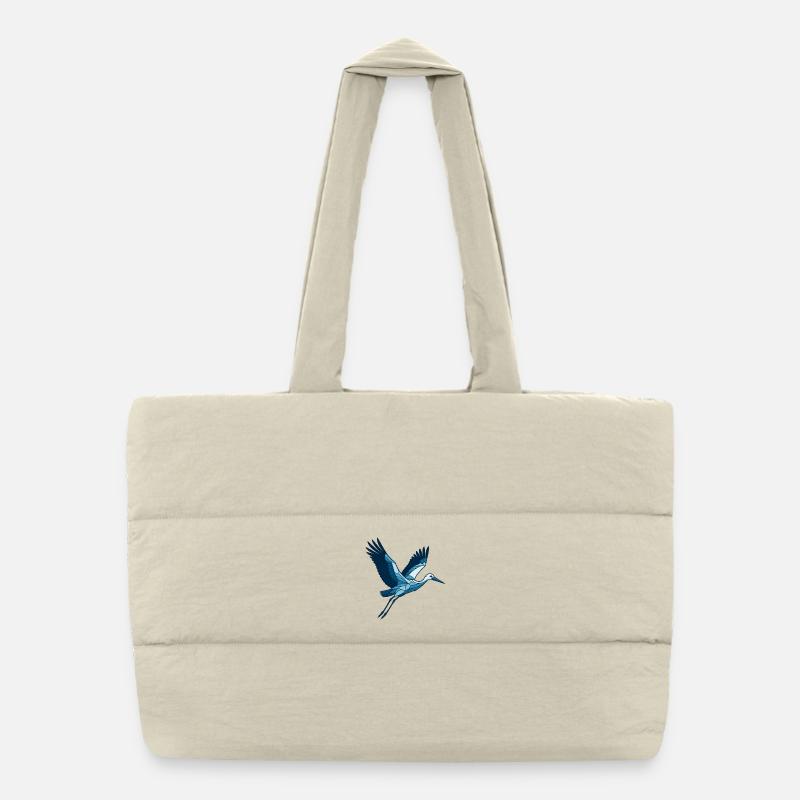 Blauer Flugheron Linienkunst Puffer-Einkaufstasche