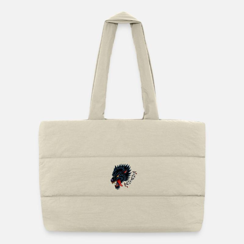 Style de tatouage à l’ancienne Black Wolf - Sac shopping matelassé - blanc naturel