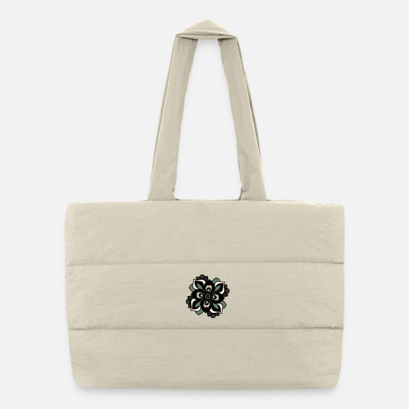 Mandala Fleur Pêche Verte Sac shopping matelassé