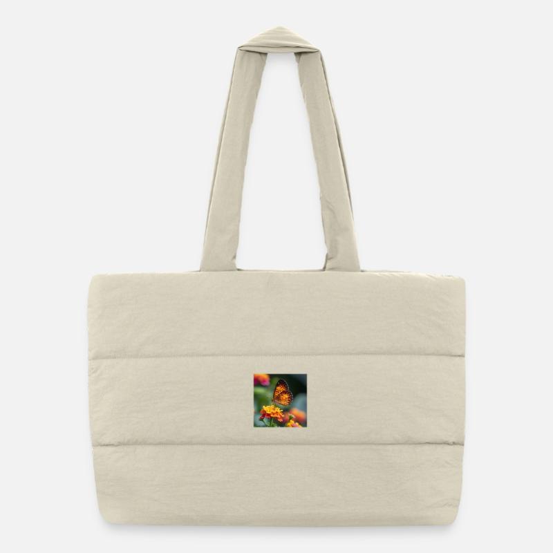 Papillon doré sur fleur éclatante Sac shopping matelassé