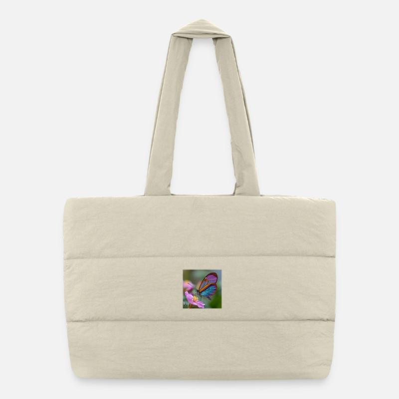Papillon iridescent sur fleur délicate Sac shopping matelassé