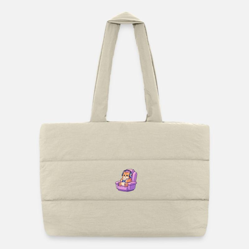 Cute Gamer Cat Headset Gaming Chair Art Puffer Shopping Bag